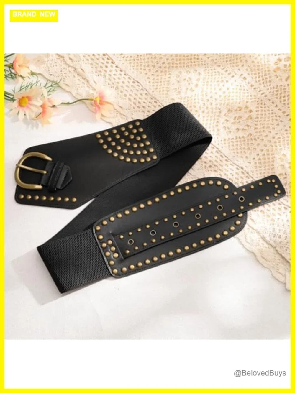 Vintage Wide Elastic Studded Waist Belt with Rivets
